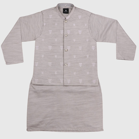 Grey Kurta Pajama with Waistcoat – Kids