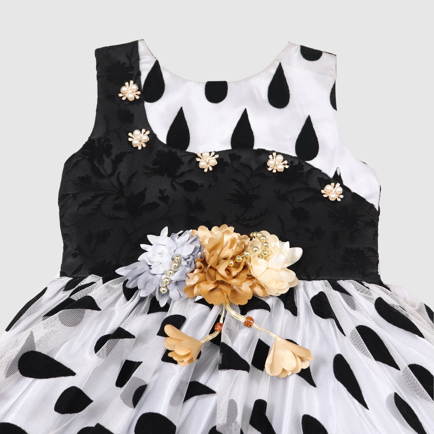 Girls’ Polka Dot Frock with Floral Patches