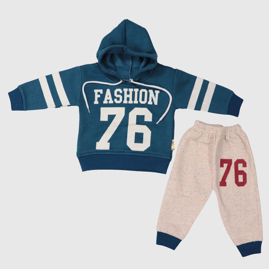 Deep Teal & Pink Baby Hooded Suit Set (2-Piece)