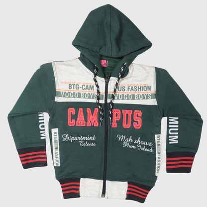 Dark Green & Grey Full-Zip Hoodie for Boys