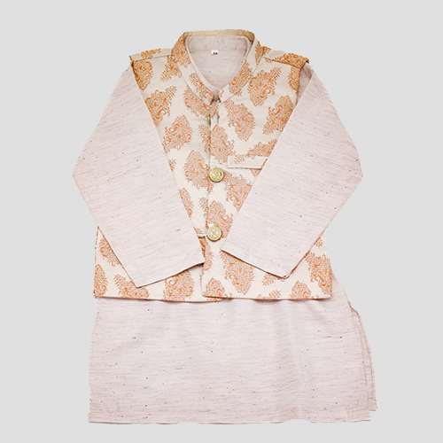 Boys Traditional Pakistani Kurta Set Peach with waistcoat