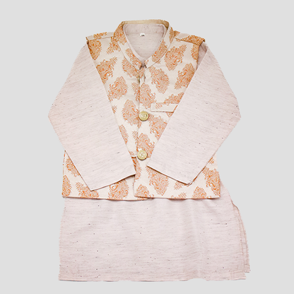 Boys Traditional Pakistani Kurta Set Peach with waistcoat
