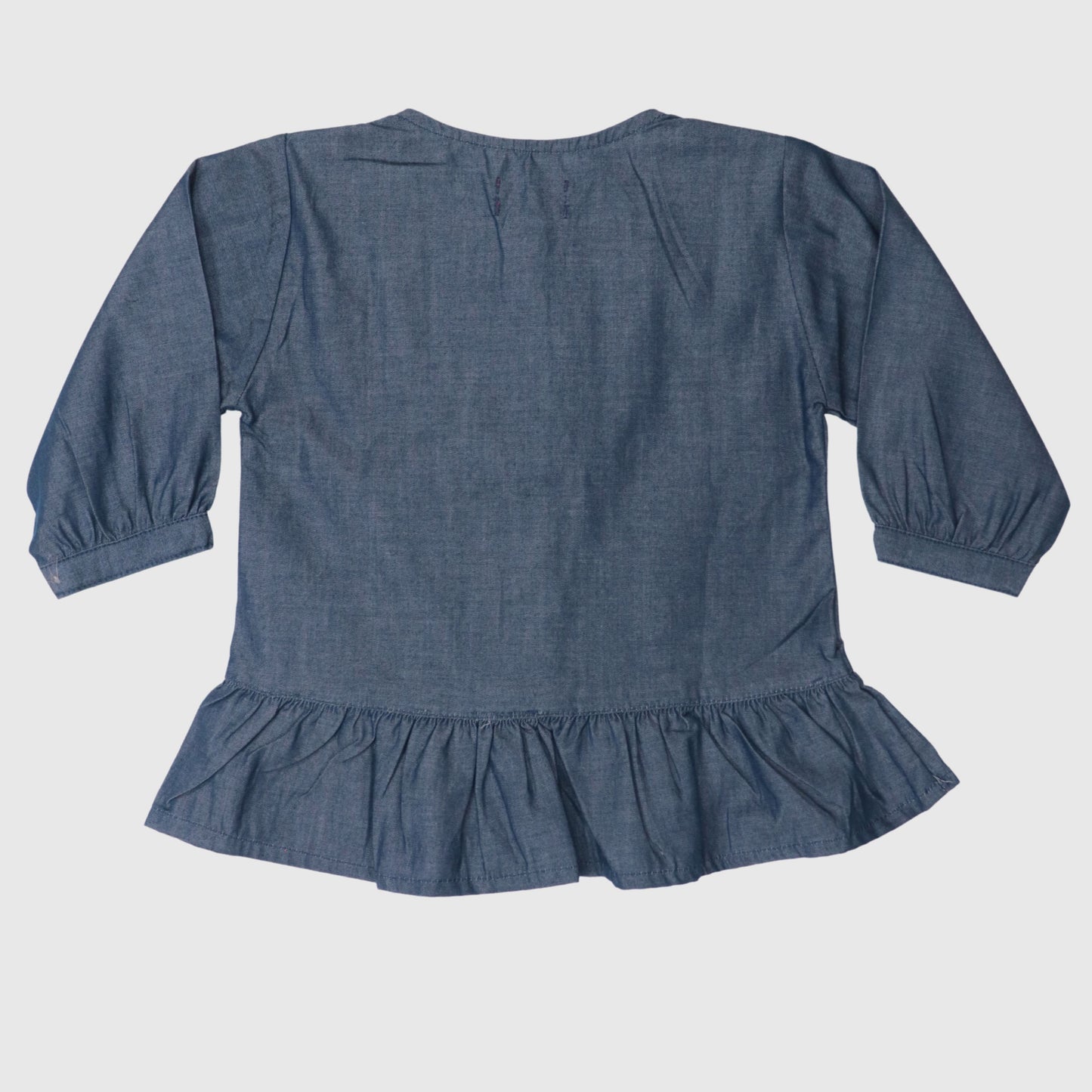 Girls’ Denim Peplum Frock – Dark Blue