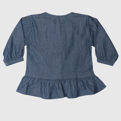 Girls’ Denim Peplum Frock – Dark Blue