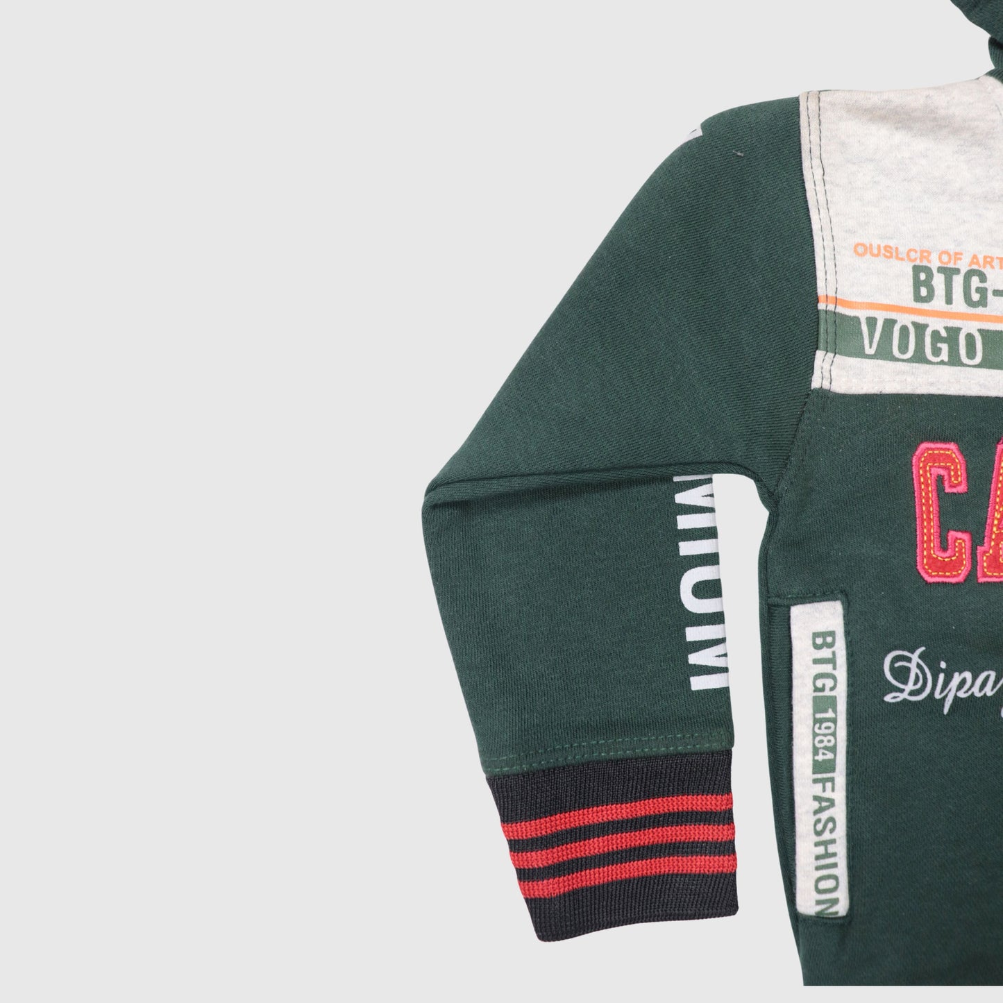 Dark Green & Grey Full-Zip Hoodie for Boys