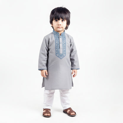 Light Grey with White Shalwar Kameez – Kids