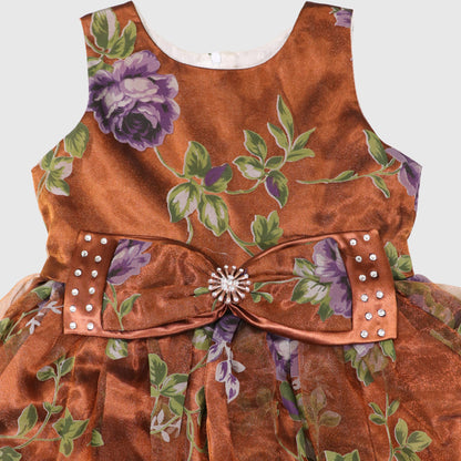 Elegant Brown & Purple Floral Frock