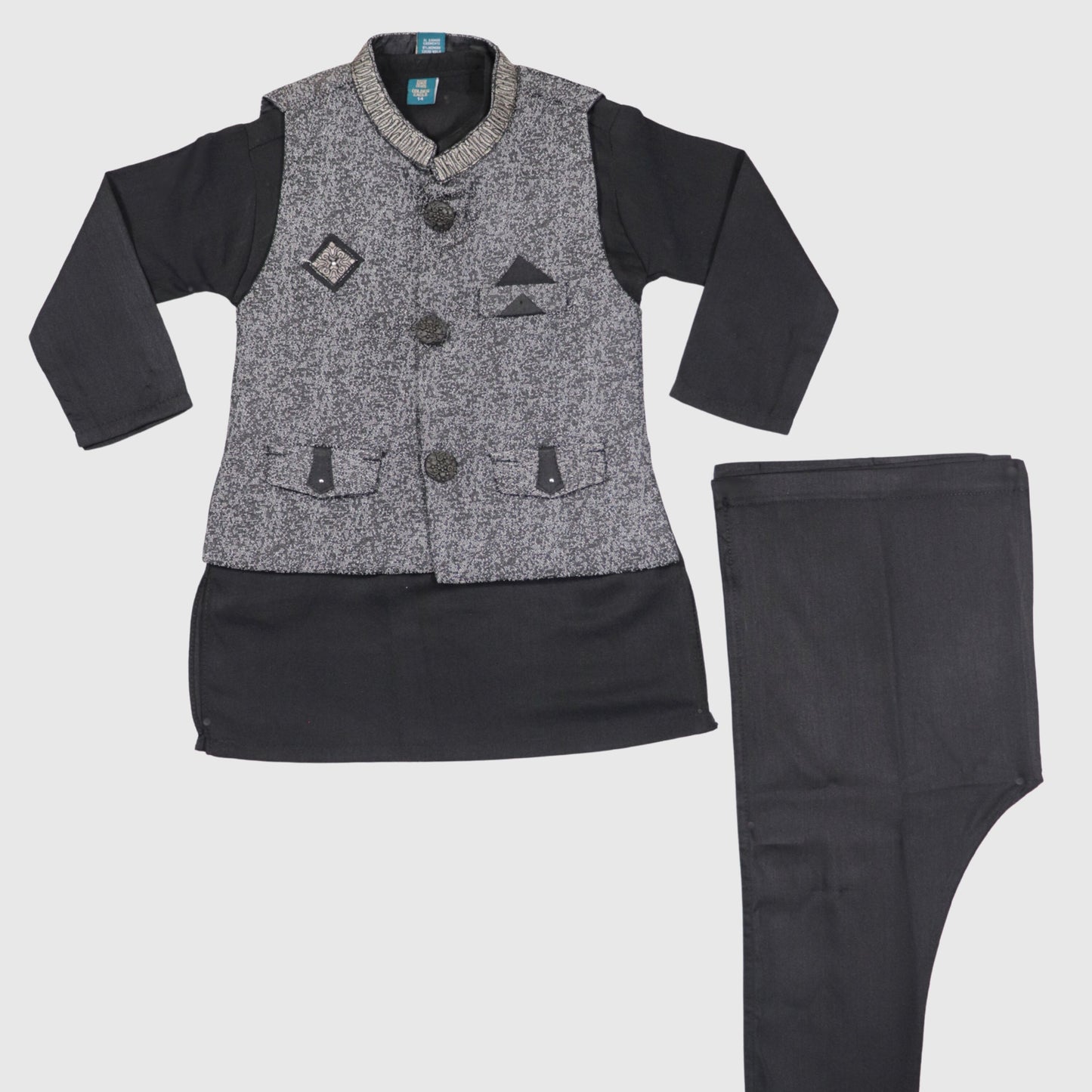 Black Kurta Pajama with Waistcoat – Kids