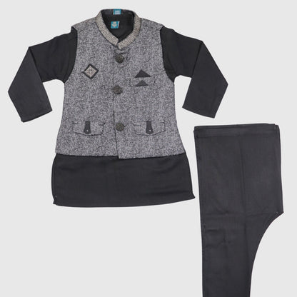 Black Kurta Pajama with Waistcoat – Kids
