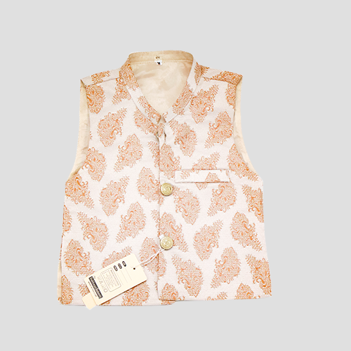 Boys Traditional Pakistani Kurta Set Peach with waistcoat