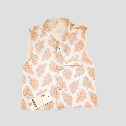 Boys Traditional Pakistani Kurta Set Peach with waistcoat