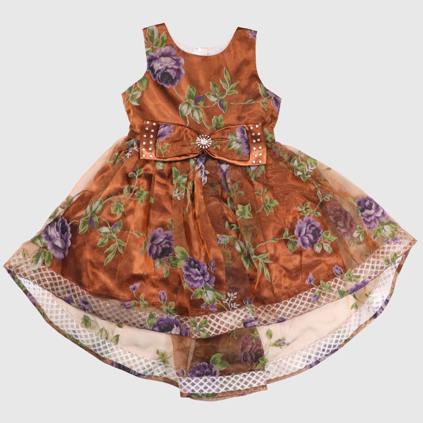 Elegant Brown & Purple Floral Frock