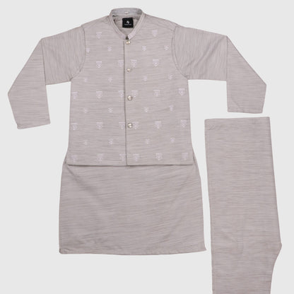 Grey Kurta Pajama with Waistcoat – Kids