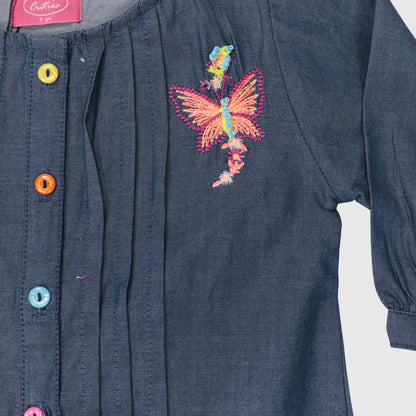 Girls’ Denim Peplum Frock – Dark Blue