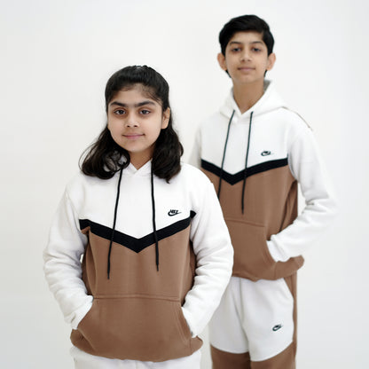 Nik Kids Fleece Tracksuit | Brown & White | Unisex, Ages 3-14