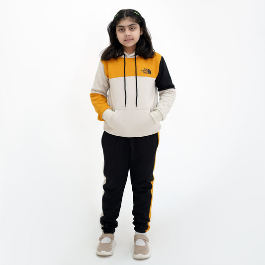 The North Face Fleece Tracksuit | Black, Beige & Yellow | Unisex, Ages 3-14