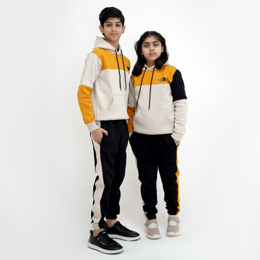 The North Face Fleece Tracksuit | Black, Beige & Yellow | Unisex, Ages 3-14