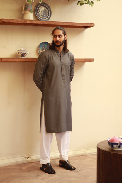 Slate Grey Shemra Cotton Casual Kurta
