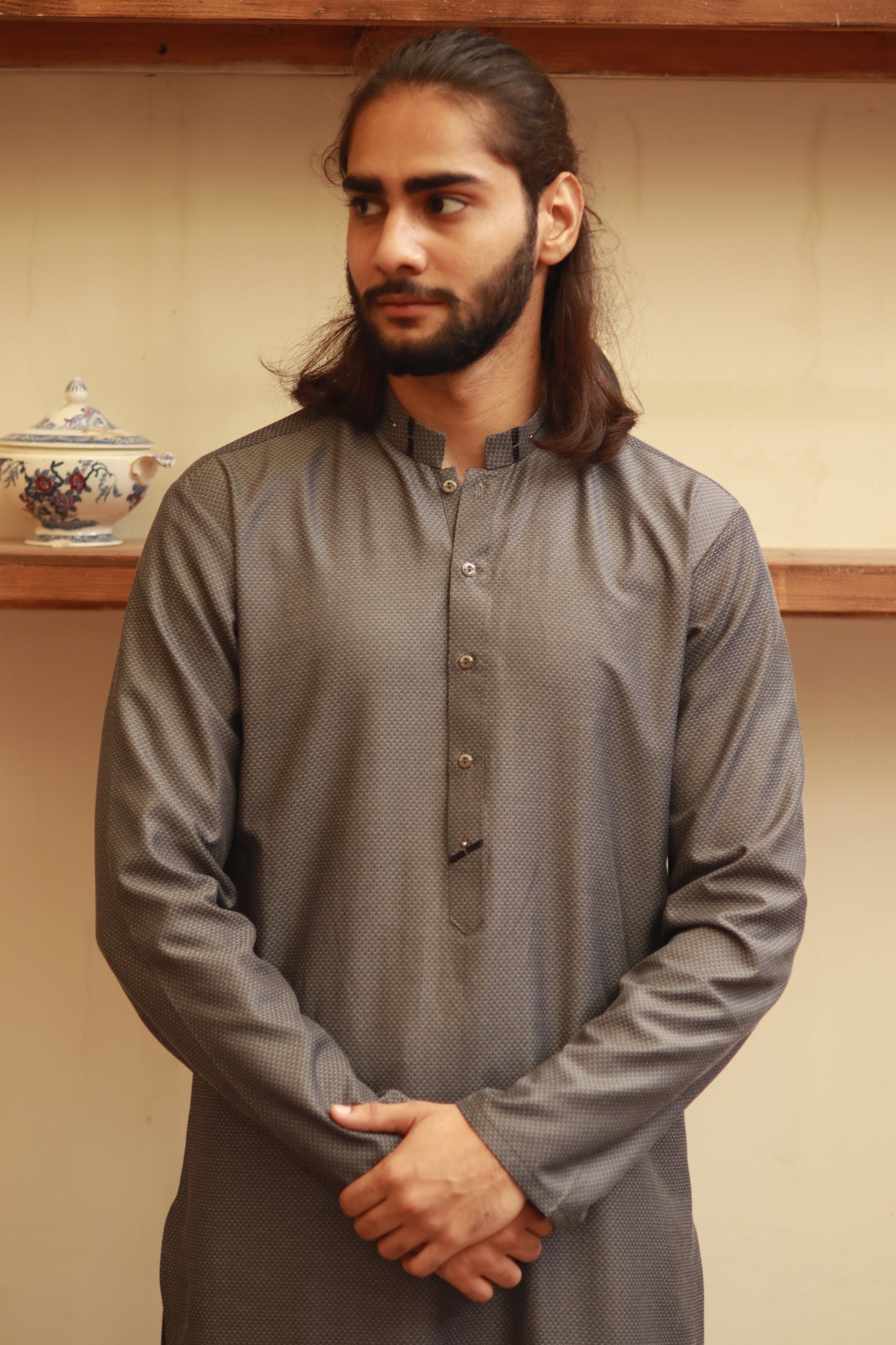 Slate Grey Shemra Cotton Casual Kurta