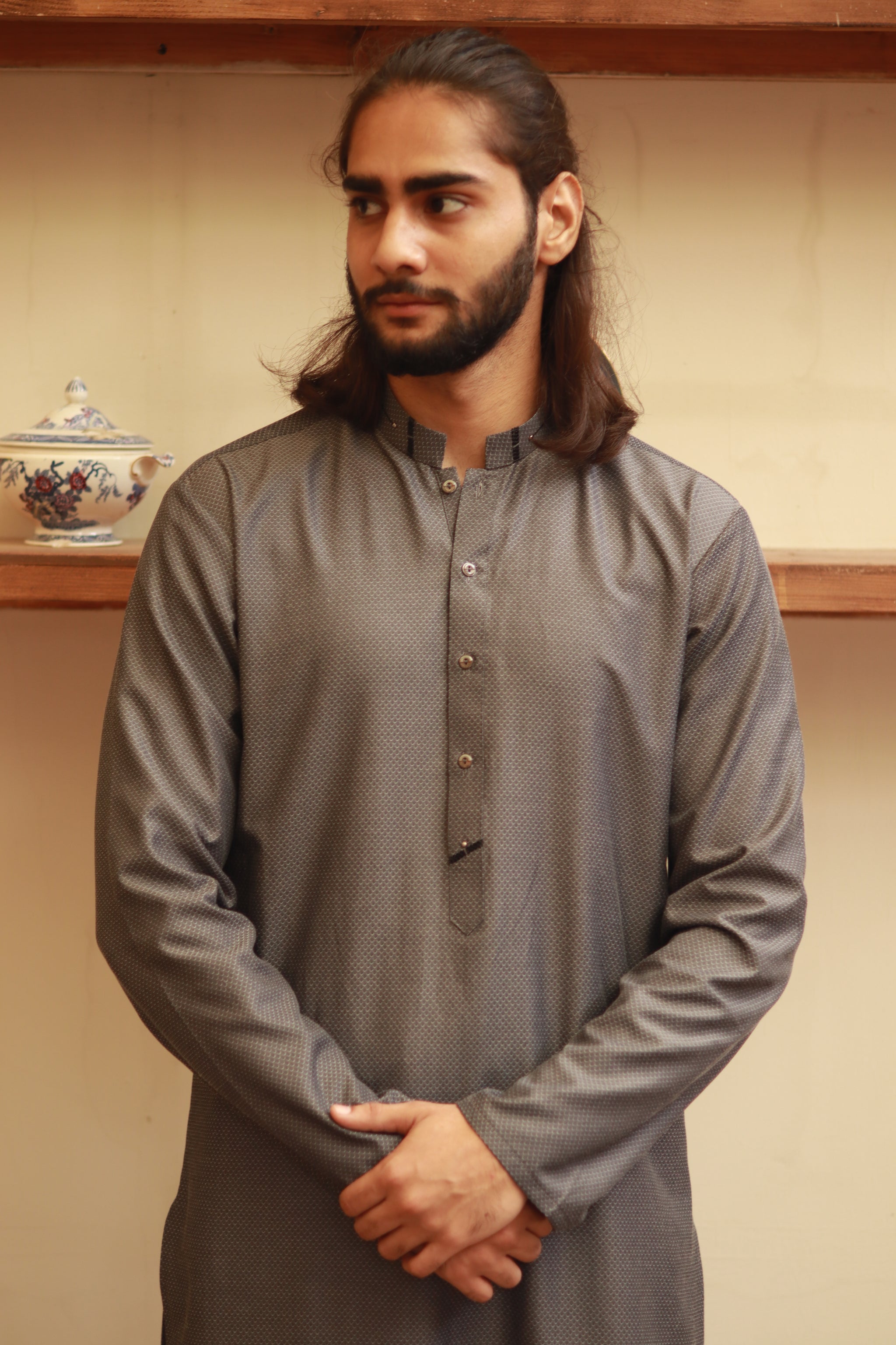 Slate Grey Shemra Cotton Casual Kurta