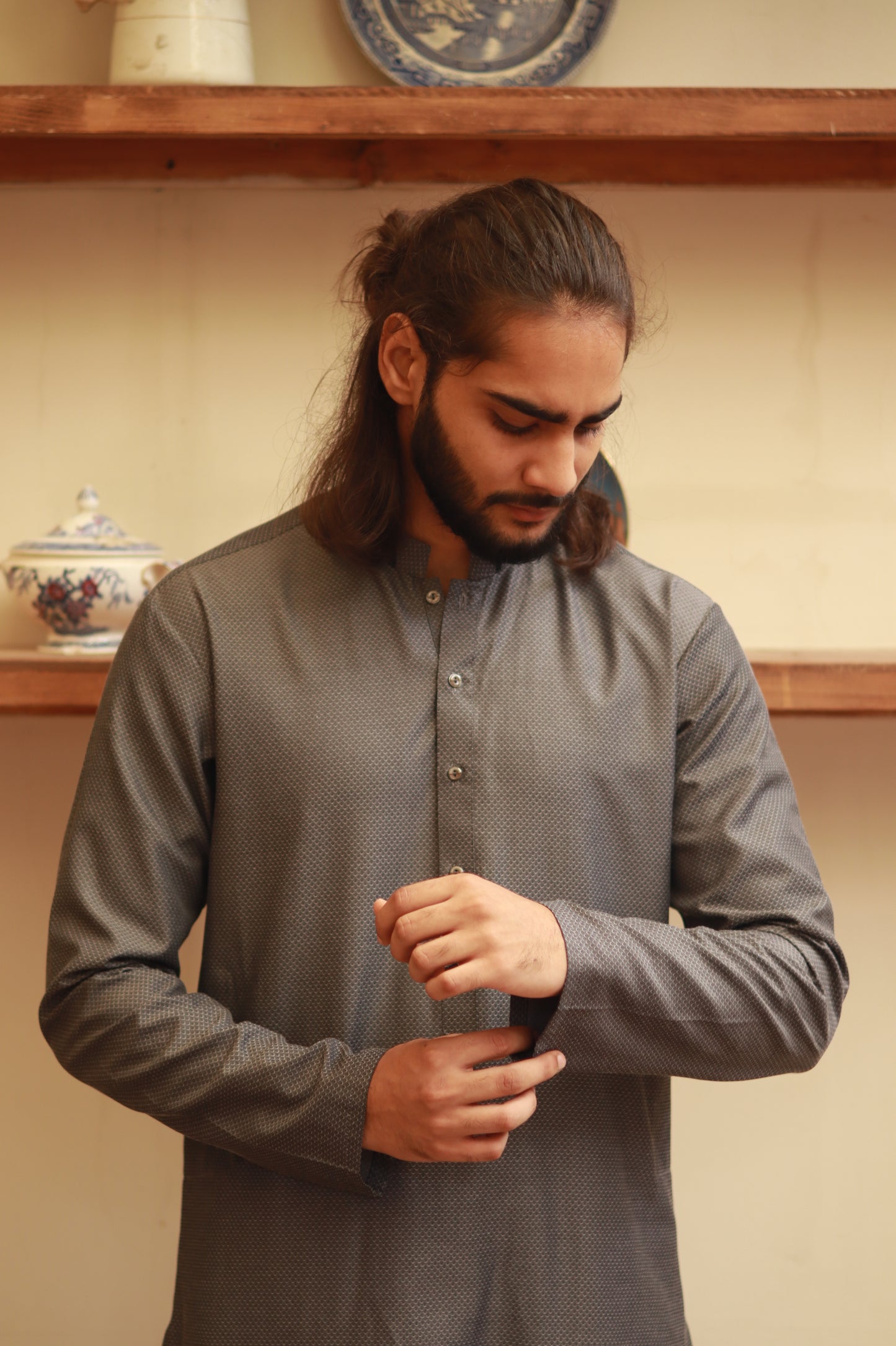 Slate Grey Shemra Cotton Casual Kurta