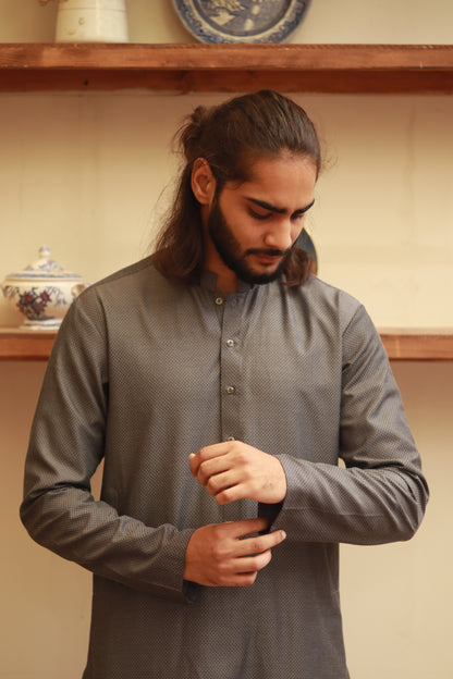 Slate Grey Shemra Cotton Casual Kurta