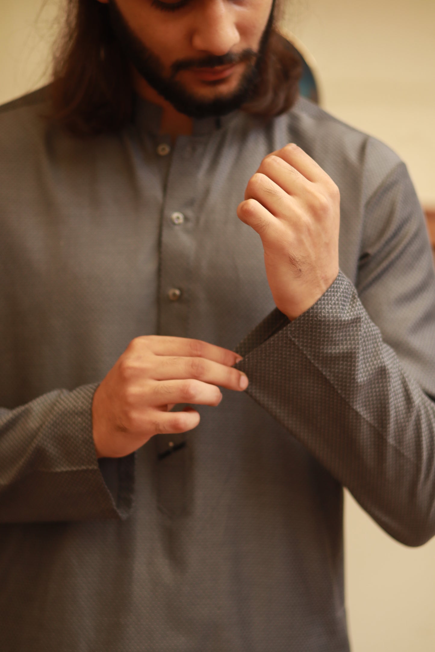 Slate Grey Shemra Cotton Casual Kurta