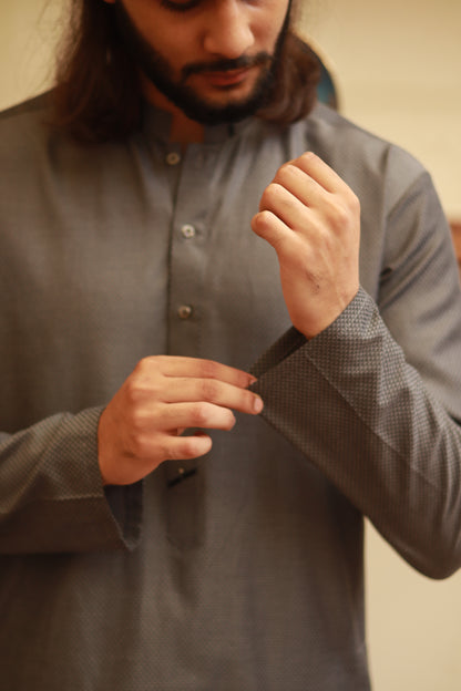 Slate Grey Shemra Cotton Casual Kurta