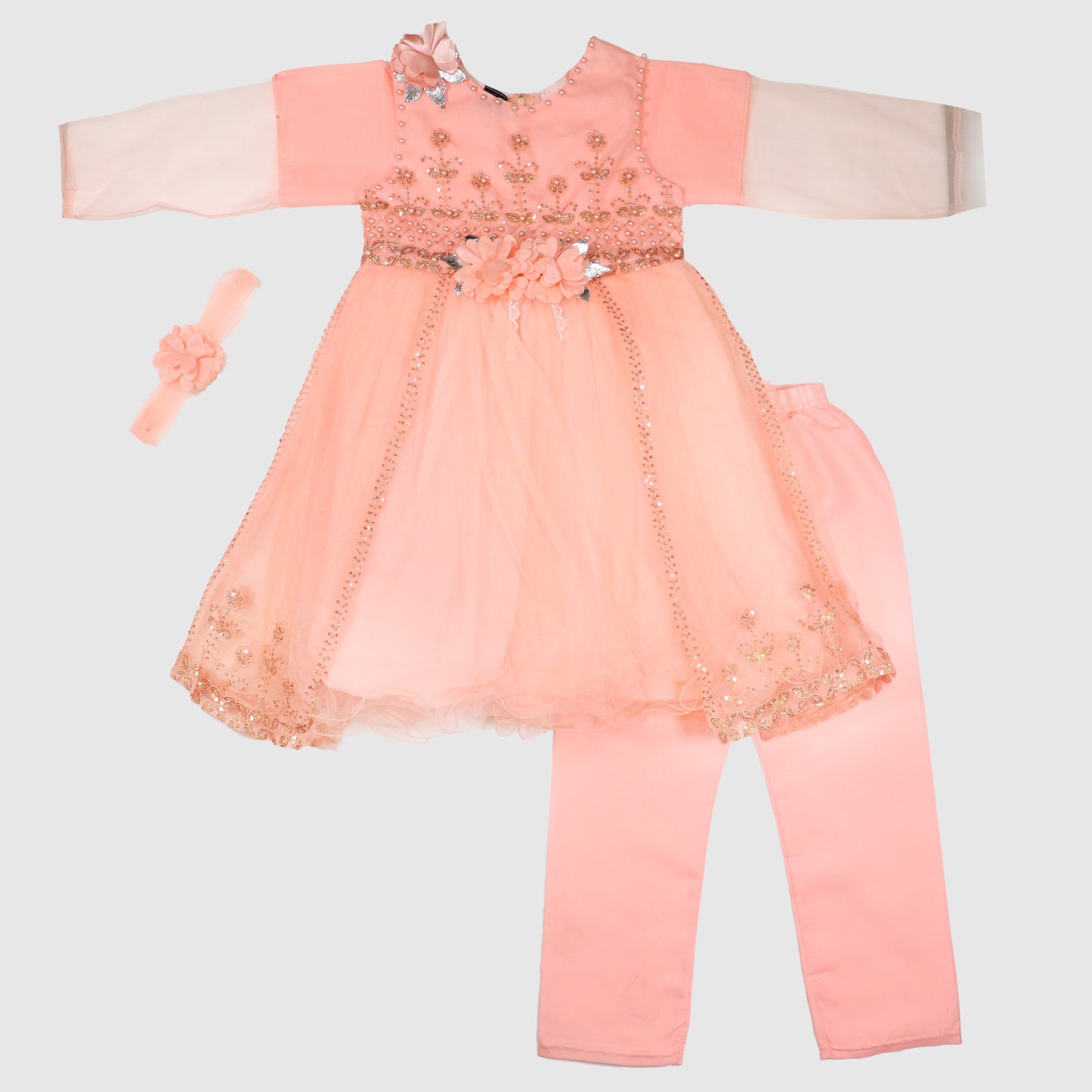 Sparkle Frock Set (Red & Peach)